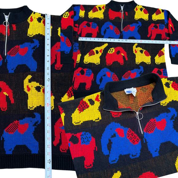 Extra Touch Elephant Mod Pop Art 3/4 Zip Sweater Sz 40 - Picture 6 of 9